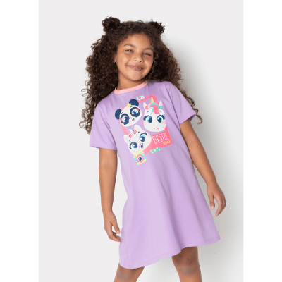 Camisola Manga Curta Algodão Menina Multibichos