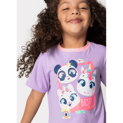 Camisola Manga Curta Algodão Menina Multibichos