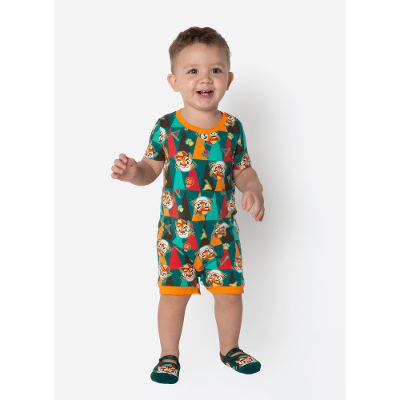 Macacão Manga Curta Viscolycra Bebê Menino Tigre Camping