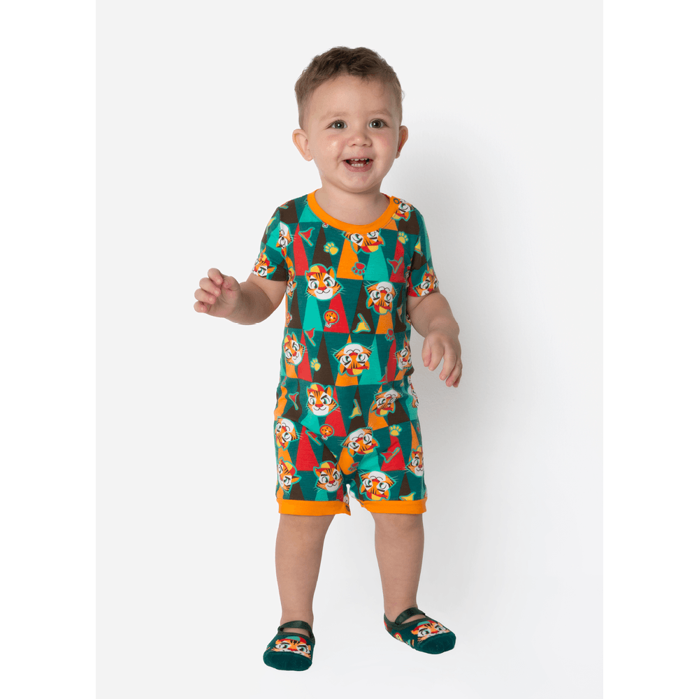 Macacão Manga Curta Viscolycra Bebê Menino Tigre Camping - 1
