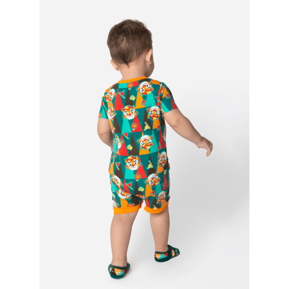 Macacão Manga Curta Viscolycra Bebê Menino Tigre Camping - 3