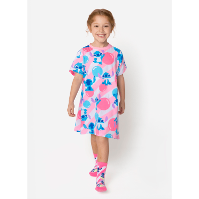 Camisola Manga Curta Algodão Menina Stitch
