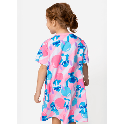 Camisola Manga Curta Algodão Menina Stitch