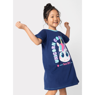 Camisola Manga Curta Algodão Menina Unicórnio