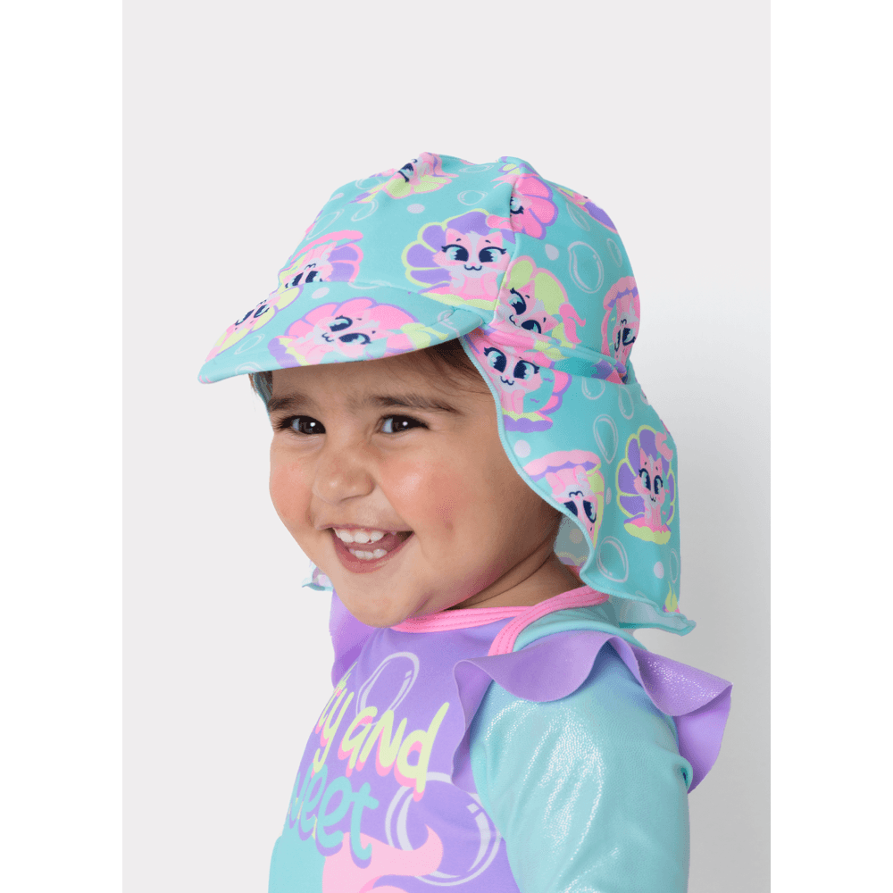 Chapéu Com Proteção Solar Bebê Menina Gata Sereia - 1