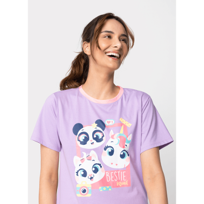 Camisola Manga Curta Algodão Feminino Multibichos