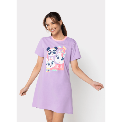 Camisola Manga Curta Algodão Feminino Multibichos Best Friend