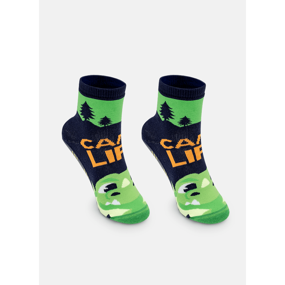 Meia Soquete Com Sola Emborrachada Bebê Menino Dragão Camping - 2