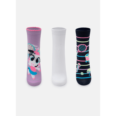 Kit com 3 Meias Cano Curto Feminina Unicórnio Tênis