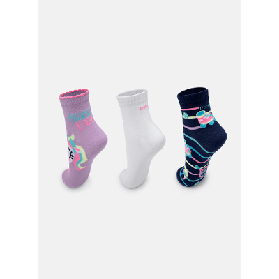 Kit com 3 Meias Cano Curto Feminina Unicórnio Tênis