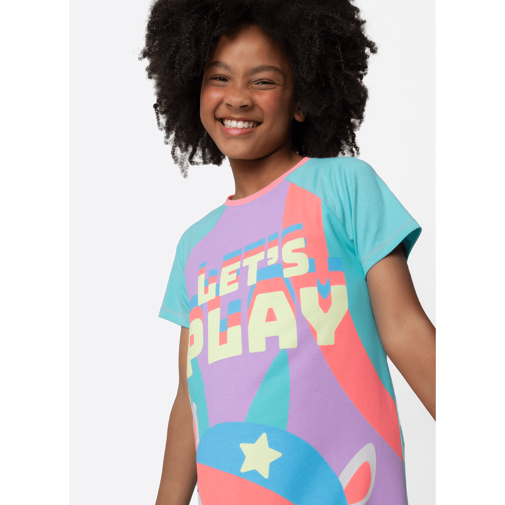 Camisola Manga Curta Viscolycra Menina Teen Unicórnio Tênis - 2