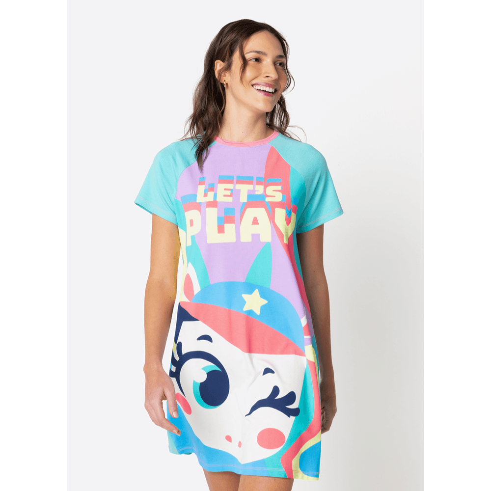 Camisola Manga Curta Viscolycra Feminina Unicórnio Tênis - 1