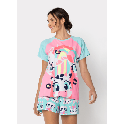 Pijama Manga Curta Viscolycra Feminino Multibichos