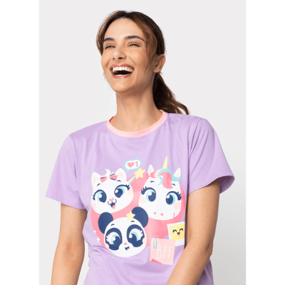 Pijama Manga Curta Algodão Feminino Multibichos