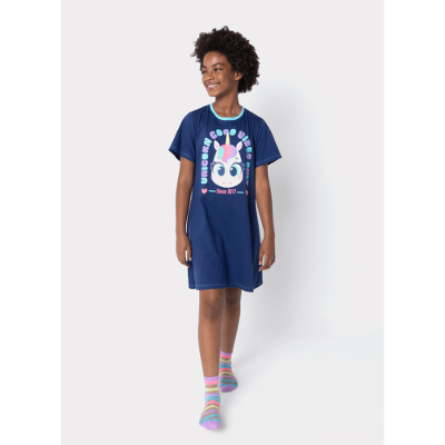 Camisola Manga Curta Algodão Menina Teen Unicórnio