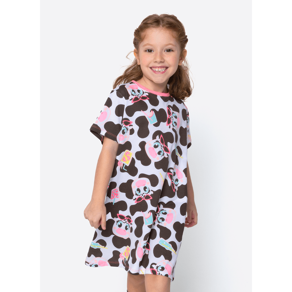 Camisola Manga Curta Algodão Menina Vaca Summer - 1