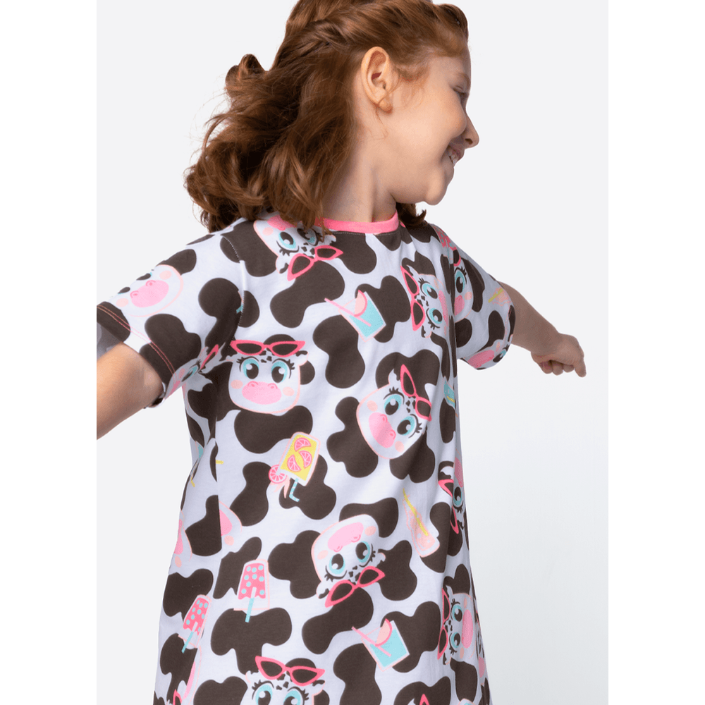 Camisola Manga Curta Algodão Menina Vaca Summer - 2