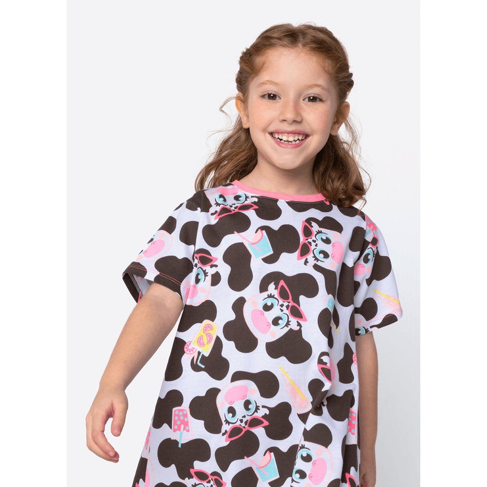 Camisola Manga Curta Algodão Menina Vaca Summer - 3