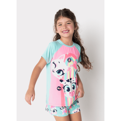 Pijama Manga Curta Viscolycra Menina Multibichos