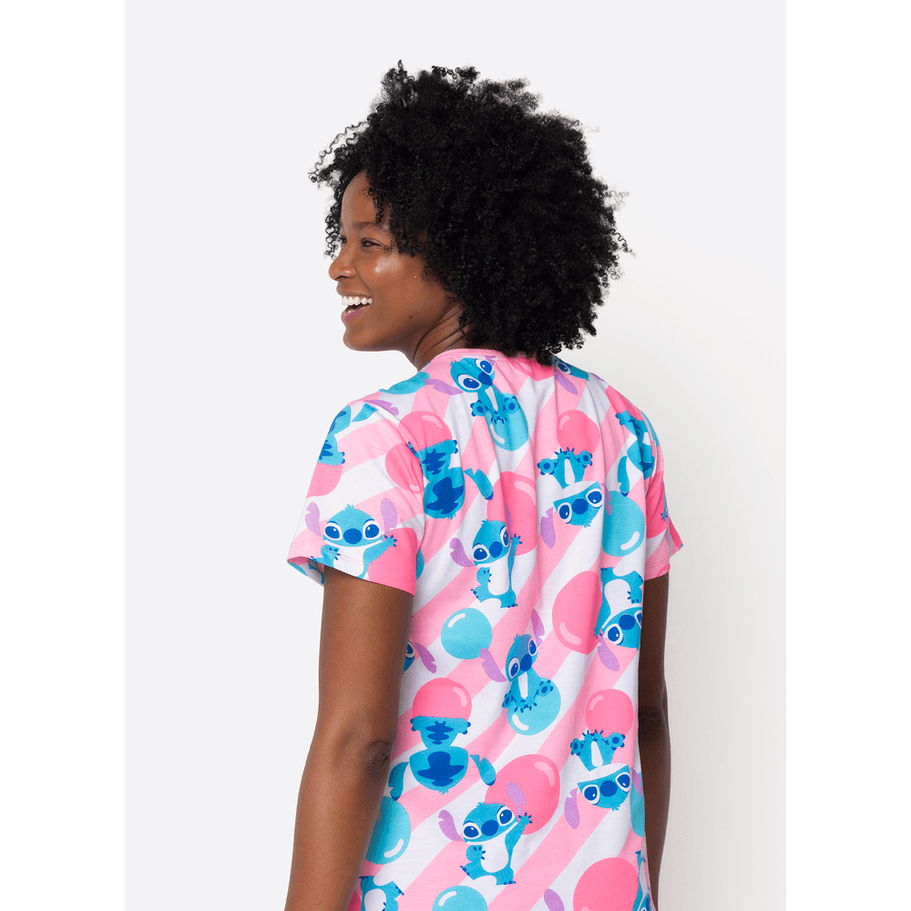 Camisola Manga Curta Algodão Feminina Stitch - 3