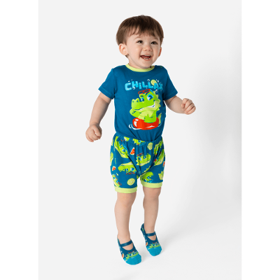 Pijama Manga Curta Viscolycra Bebê Menino Jacaré Relax