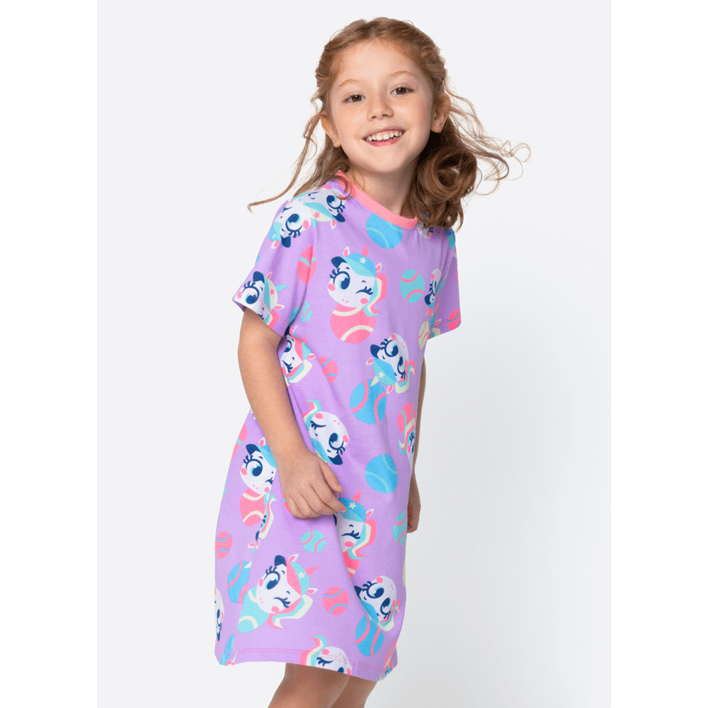 Camisola Manga Curta Algodão Menina Unicórnio Tênis - 3