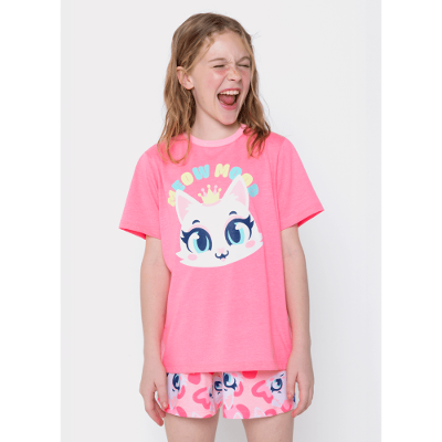 Pijama Manga Curta Menina Teen Gata