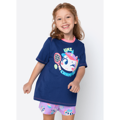 Pijama Manga Curta Algodão Menina Unicórnio Tênis