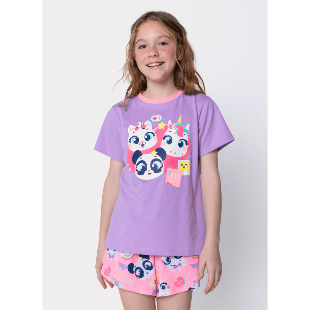 Pijama Manga Curta Algodão Menina Teen Multibichos Best Friend - 2