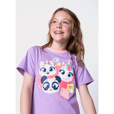 Pijama Manga Curta Algodão Menina Teen Multibichos Best Friend