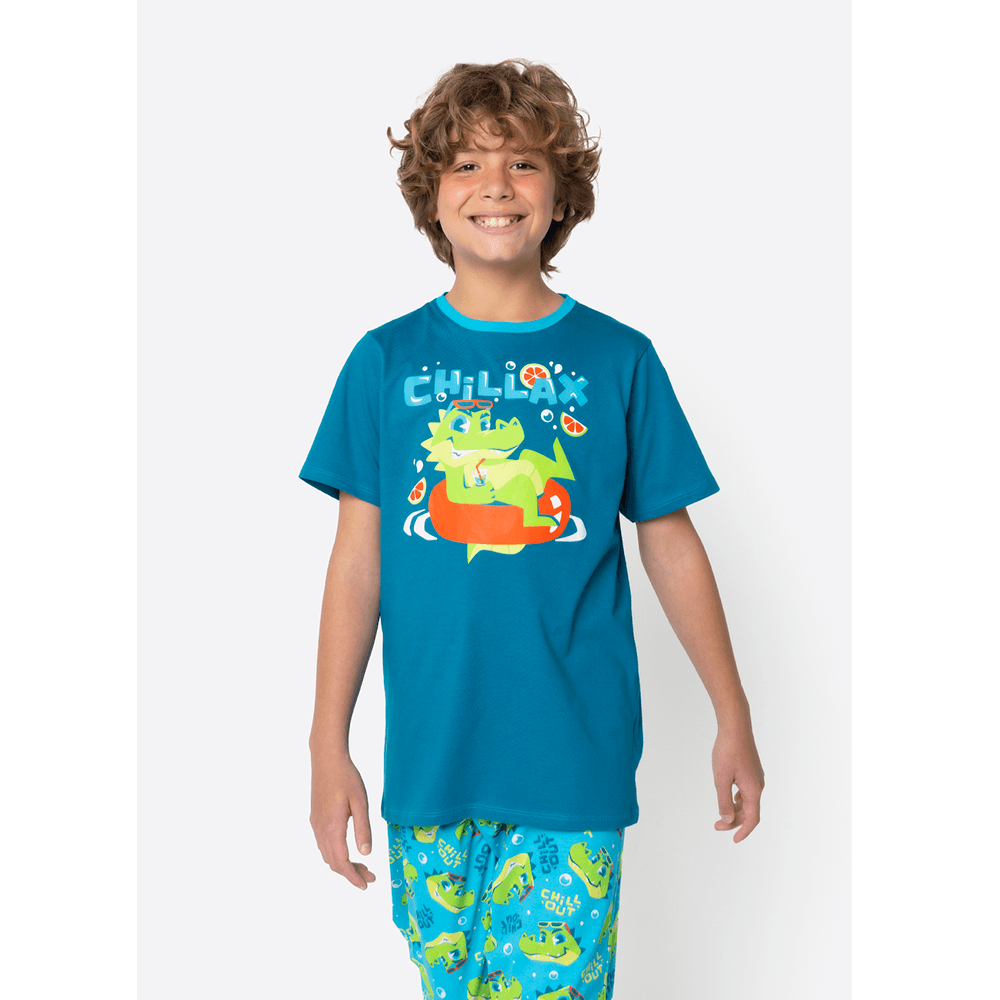 Pijama Manga Curta Algodão Menino Teen Jacaré Relax - 2