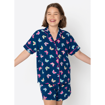 Pijama Manga Curta Viscose Menina Teen Borboletas