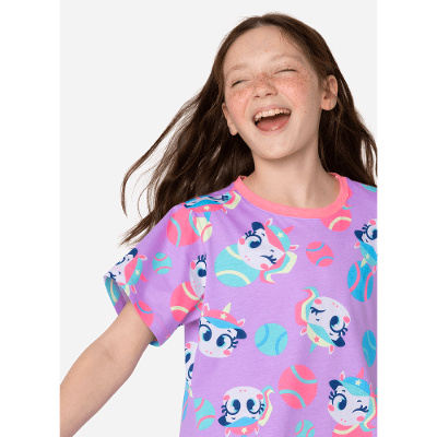 Camisola Manga Curta Algodão Menina Teen Unicórnio Tênis