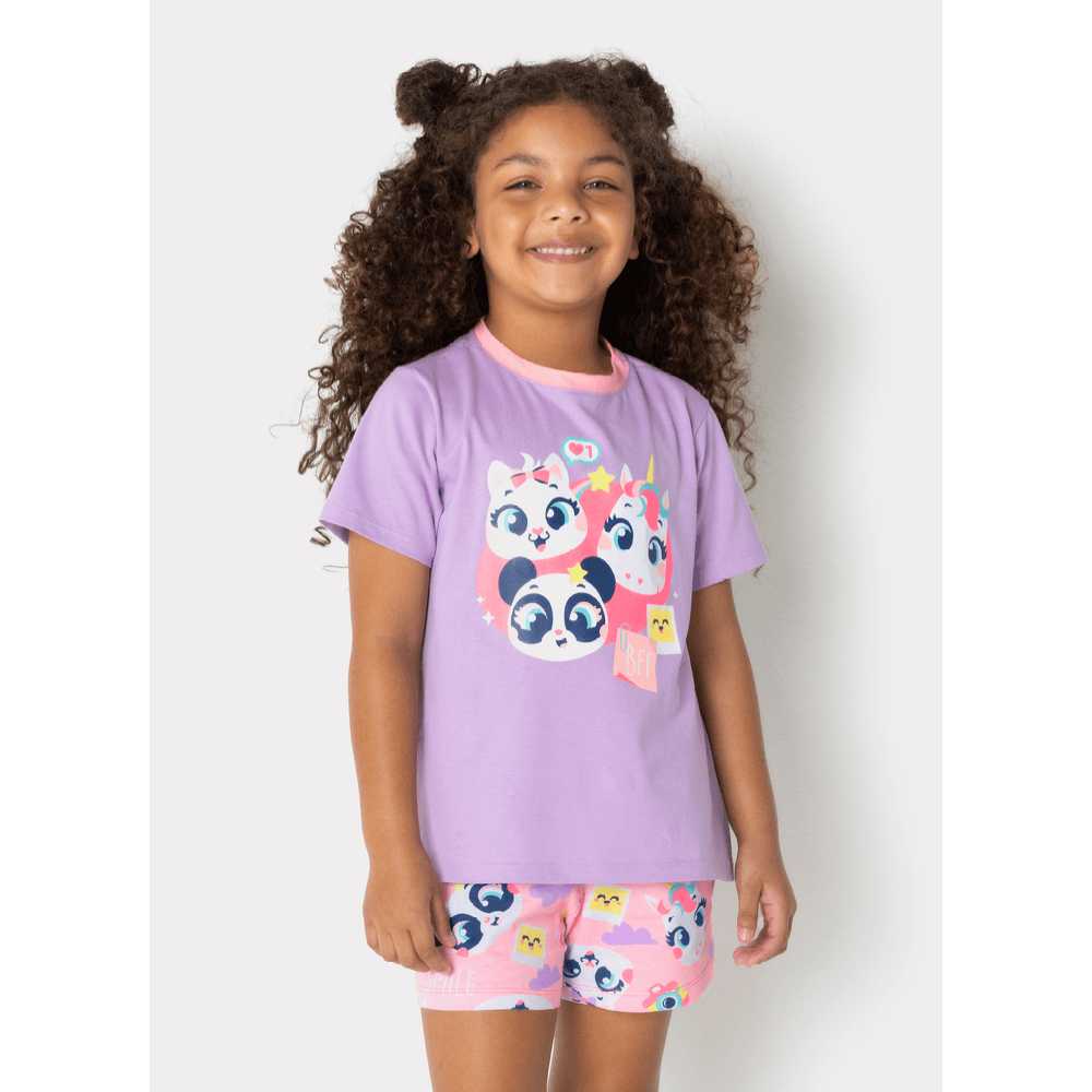 Pijama Manga Curta Algodão Menina Multibichos - 1