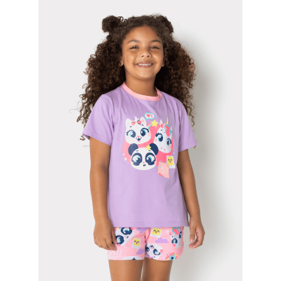 Pijama Manga Curta Algodão Menina Multibichos