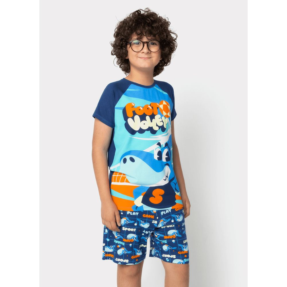 Pijama Manga Curta Viscolycra Menino Teen Tubarão Futevôlei - 1