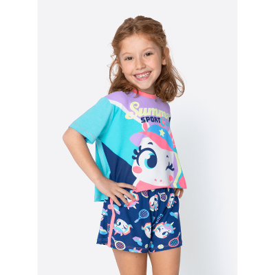 Pijama Manga Curta Viscolycra Menina Unicórnio Tênis