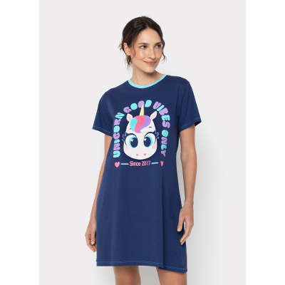 Camisola Manga Curta Algodão Feminina Unicórnio