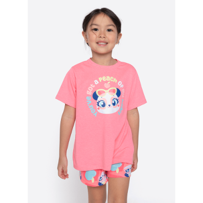 Pijama Manga Curta Algodão Menina Panda Romântico