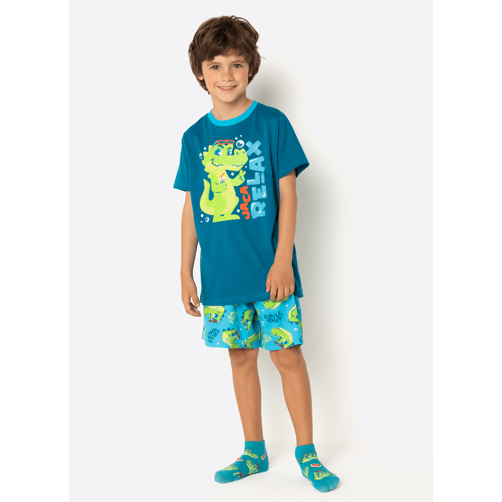 Pijama Manga Curta Algodão Menino Jacaré Relax - 1