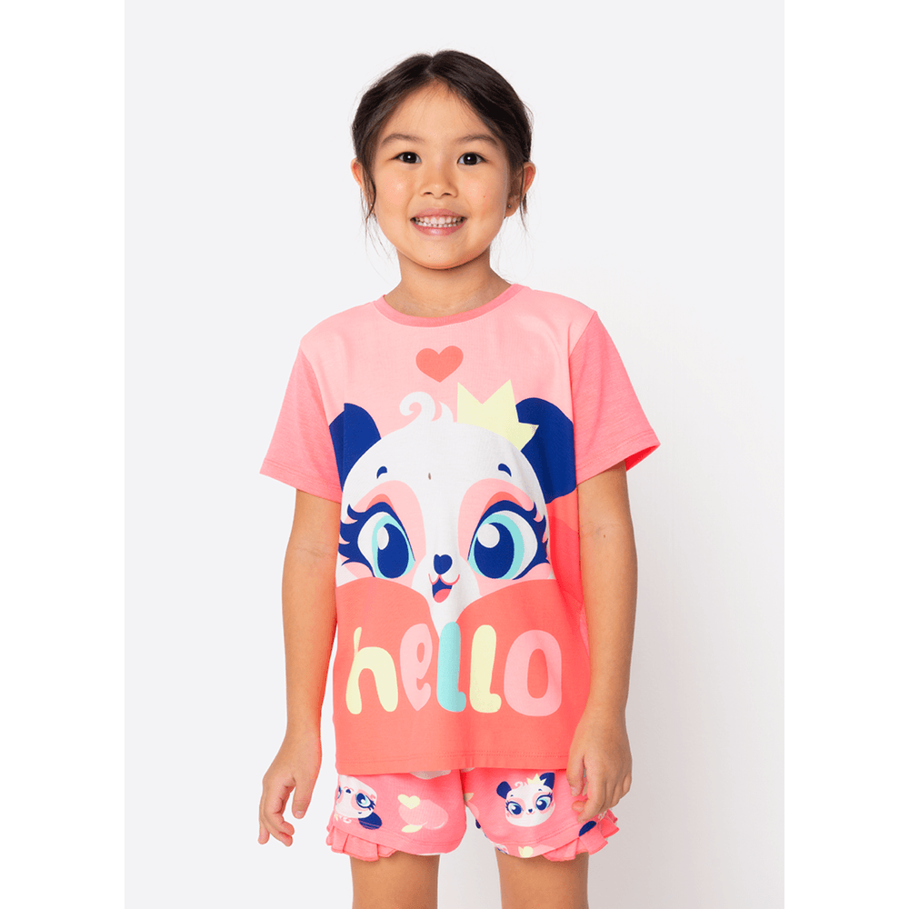 Pijama Manga Curta Viscolycra Menina Panda Romântico - 1