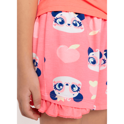 Pijama Manga Curta Viscolycra Menina Panda Romântico