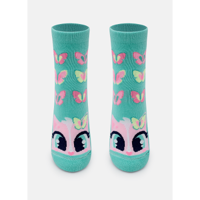 Meia Cano Curto Antiderrapante Feminina Gata Picnic