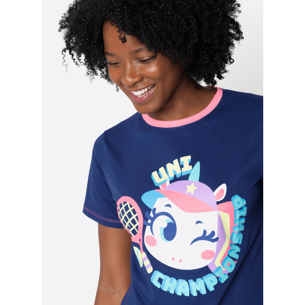 Pijama Manga Curta Algodão Feminino Unicórnio Tênis - 2