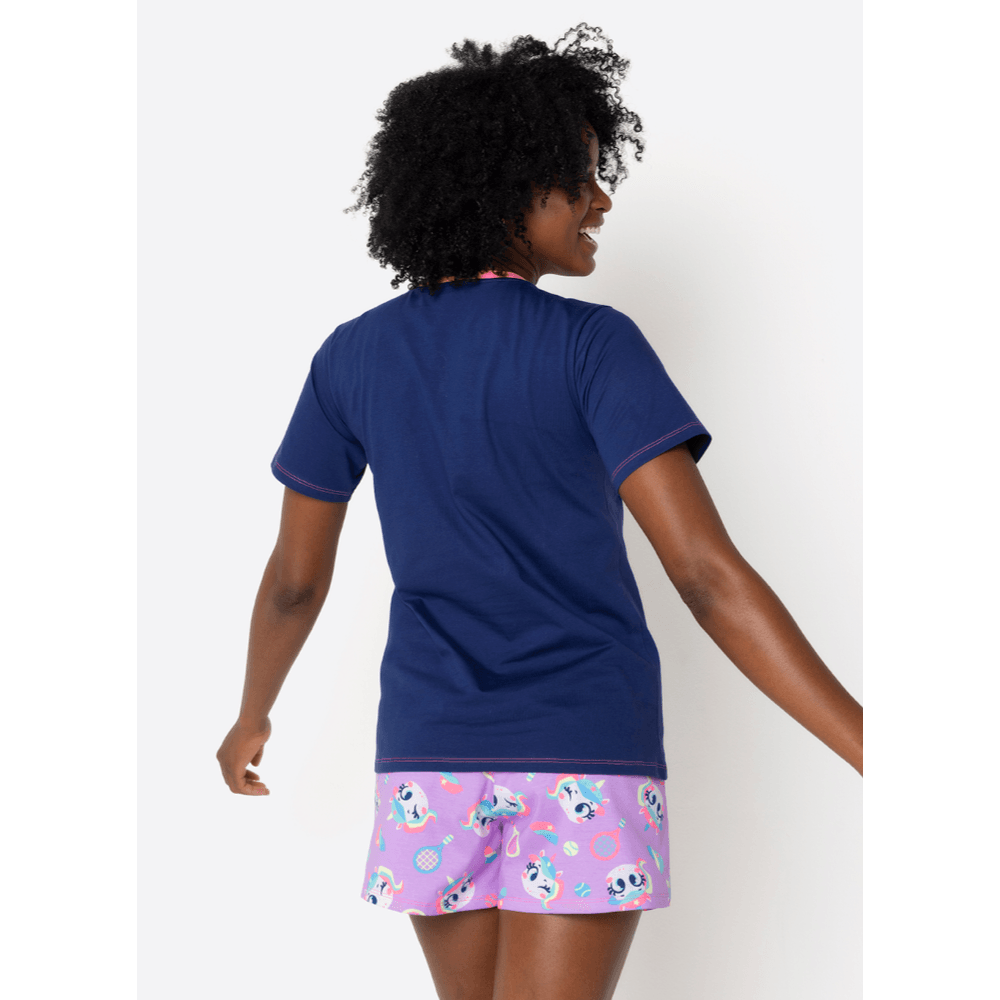 Pijama Manga Curta Algodão Feminino Unicórnio Tênis - 3