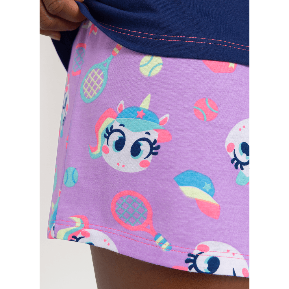 Pijama Manga Curta Algodão Feminino Unicórnio Tênis - 4