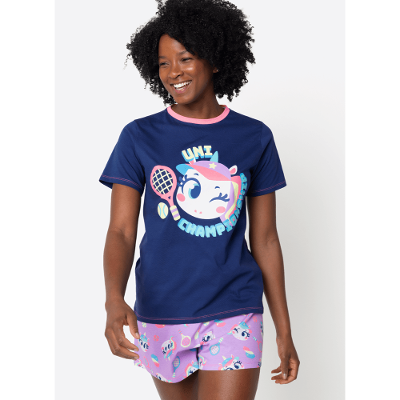 Pijama Manga Curta Algodão Feminino Unicórnio Tênis