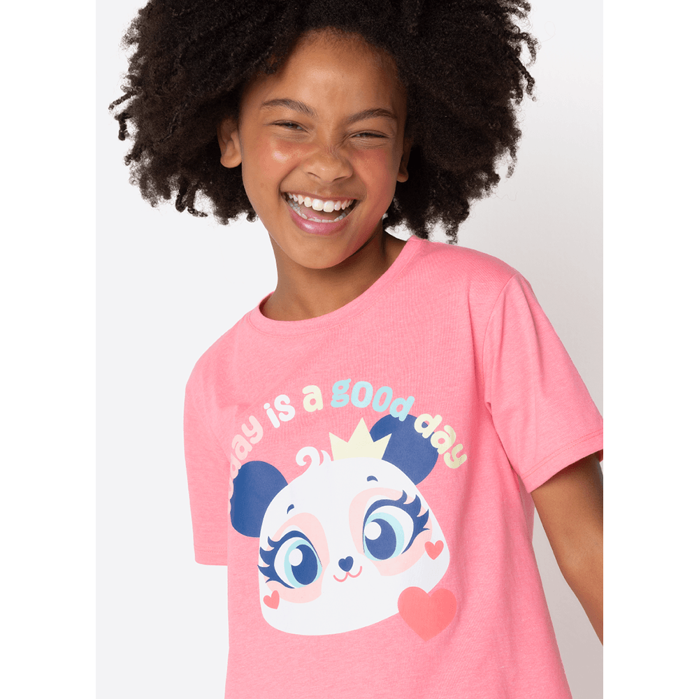 Camisola Manga Curta Menina Teen Panda Romântico - 2