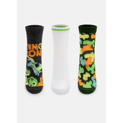 Kit com 3 Meias Cano Curto Menino Teen Dino Trio