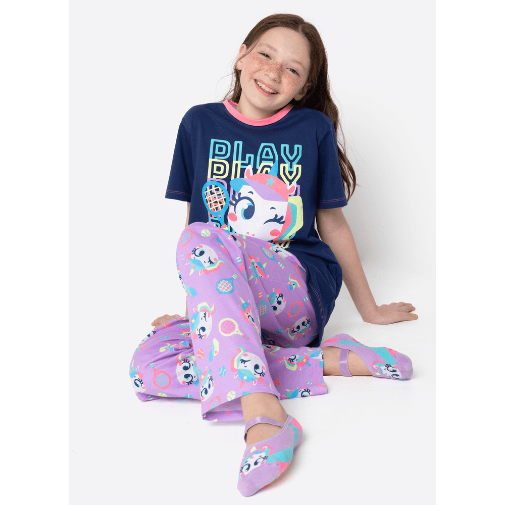 Pijama Manga Curta Algodão Menina Teen Unicórnio Tênis - 3